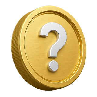 Élément décoratif de la page FAQ : pièce d'or en 3D ornée d'un point d'interrogation